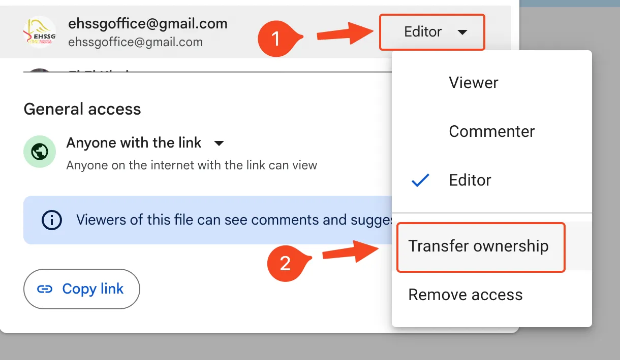 Click Transfer Ownership